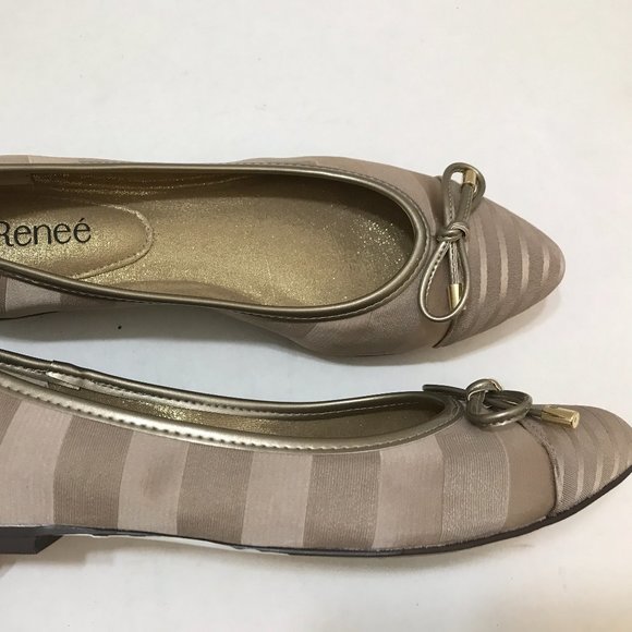 J.Renee’ Striped Fabric Almond Toe Flat w/ Bow - Picture 5 of 5